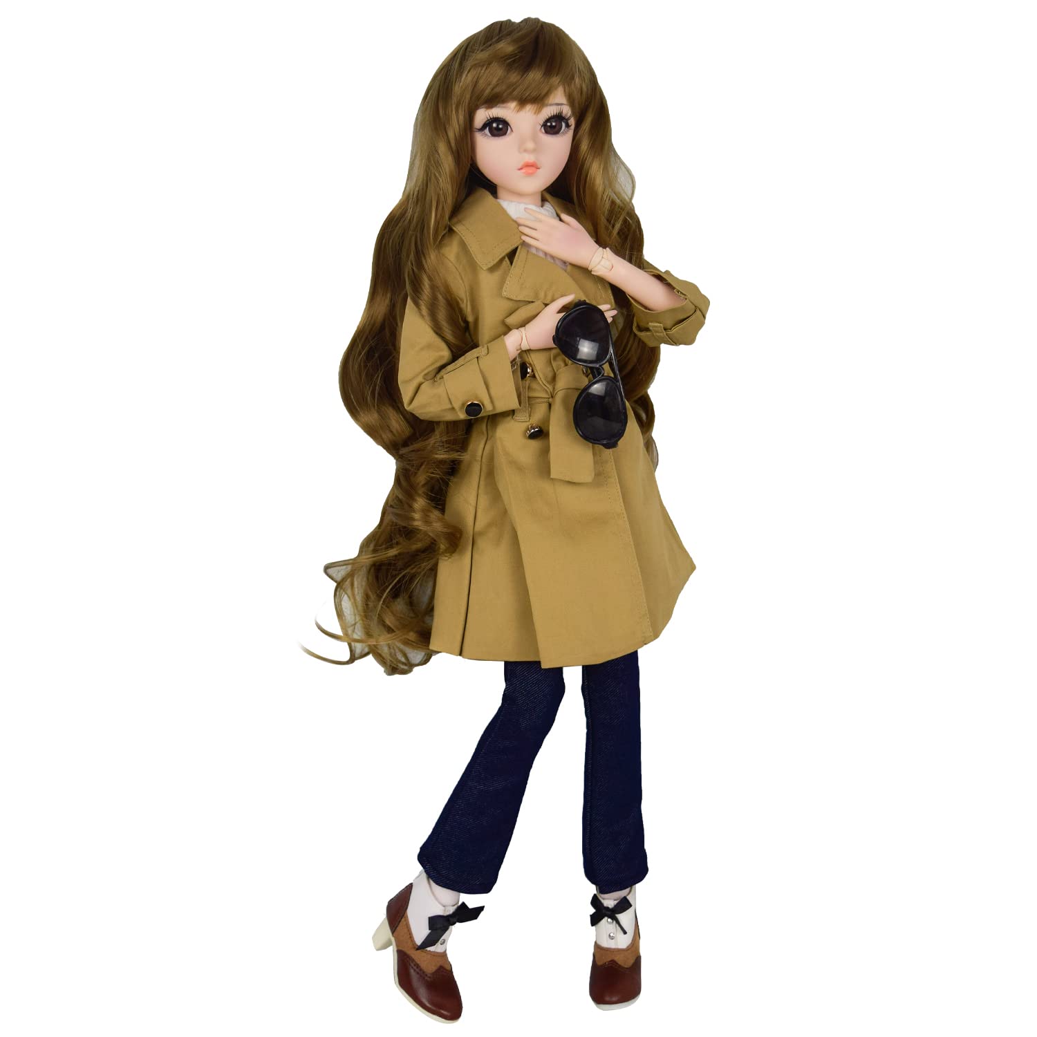 Proudoll Daily Outfits Perruque Chapeau T-Shirt Jupe Chaussette Manteau Bottes Écharpe Vêtements pour Poupée BJD 1/3 Poupées 60 cm (Accessoires seuls (sans poupe), Beige-SLL