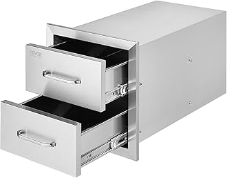 VEVOR Outdoor Kitchen Drawer 16" W x 21.5" H x 18" D, Outdoor Kitchen Cabinets, BBQ Drawer Stainless Steel, Flush Mount Triple Access, with Handle, BBQ Island, Outdoor Grill Patio Grill Station