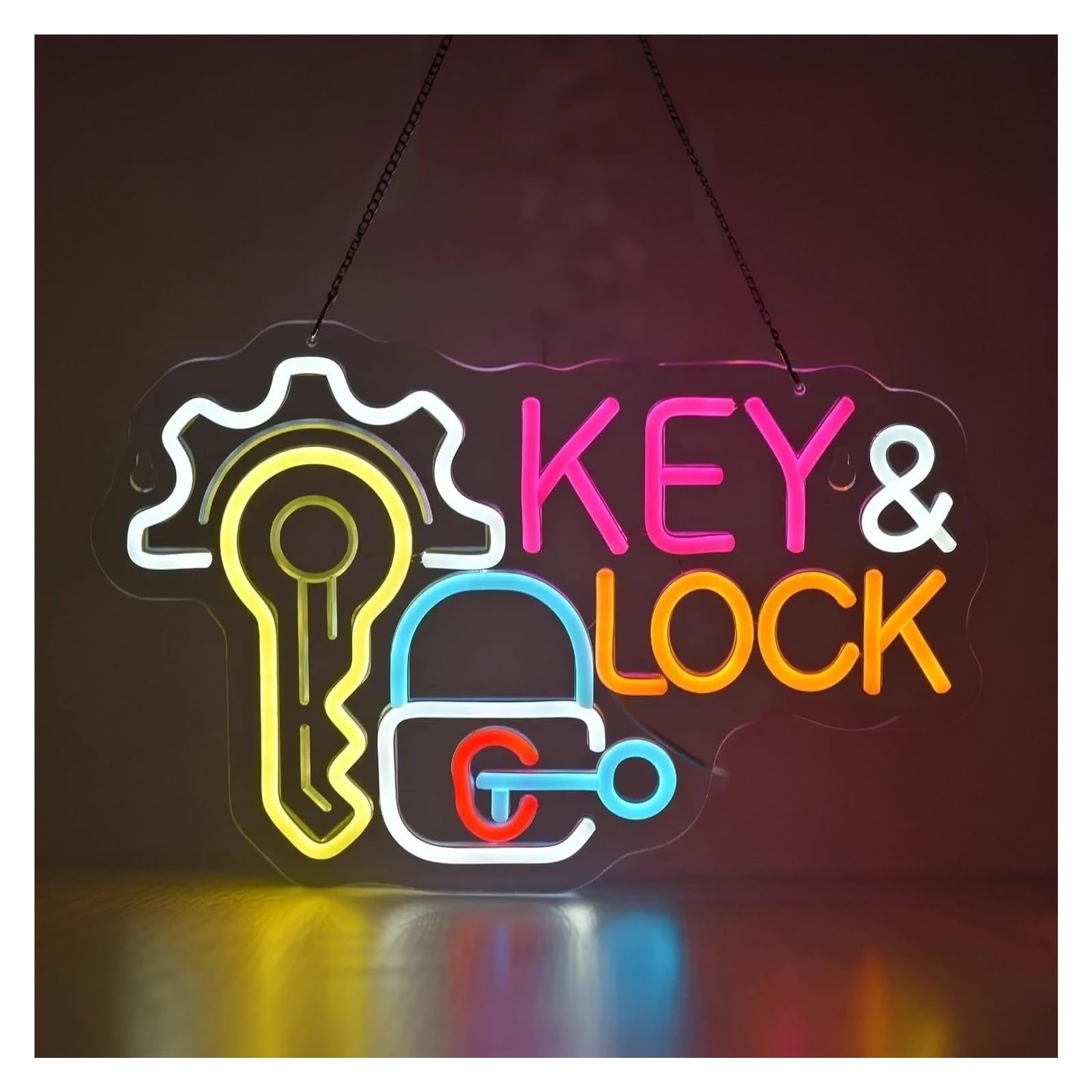 RONGCH Hanging Art Signs Key & Lock Neon Sign LED Light Dimmable for Business Locksmith Shop Security Store Car Dealership Rental Home Wall Decor 42.9cmx28.6cm