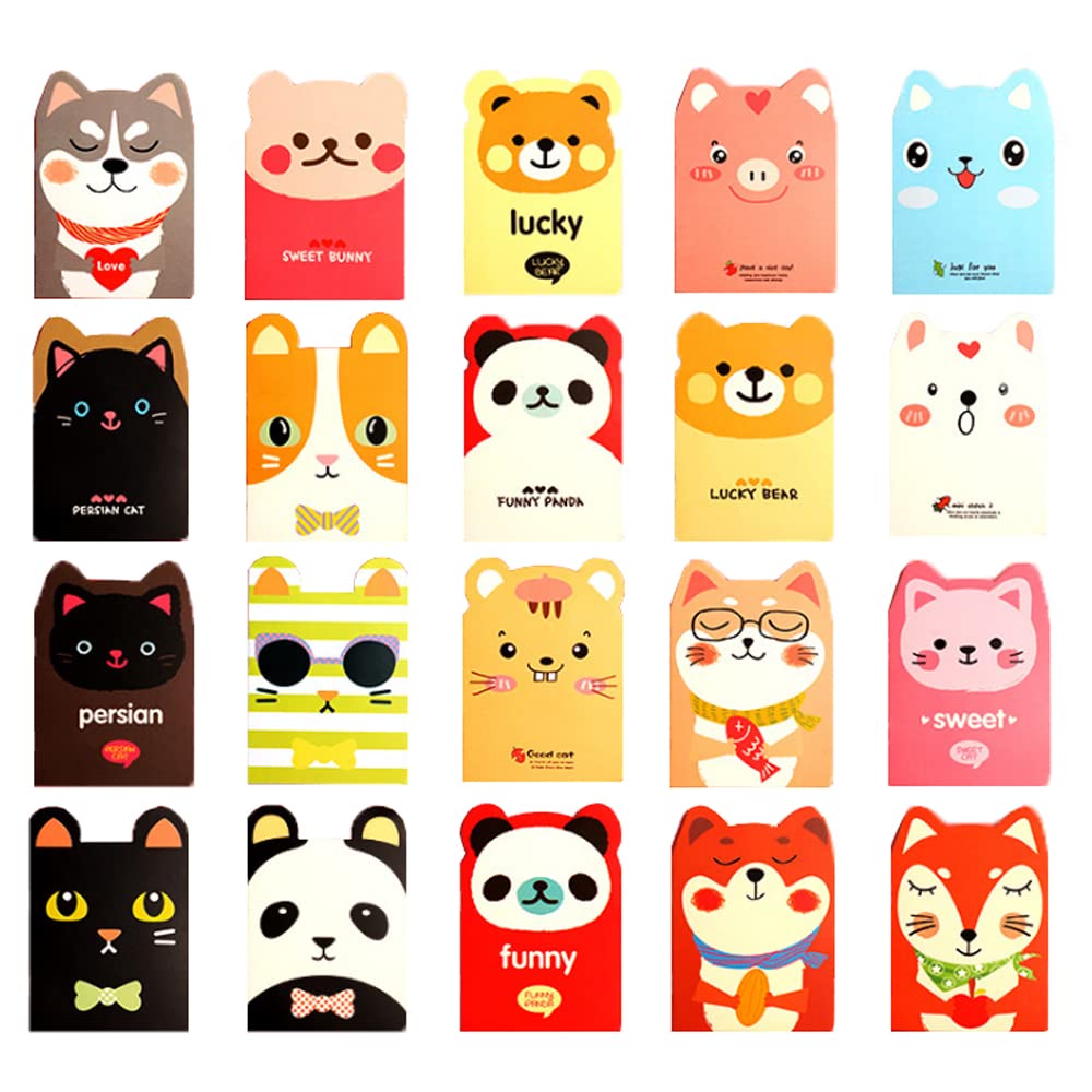 Cute Animal Mini Notebooks, 20 Pieces Mini Diary Note Pad, Cartoon Pocket Notepad, Portable Memo Pads, with Cartoon Pattern,for Make a List, Plan, Record Memories, Memos, Notes (Random Styles)