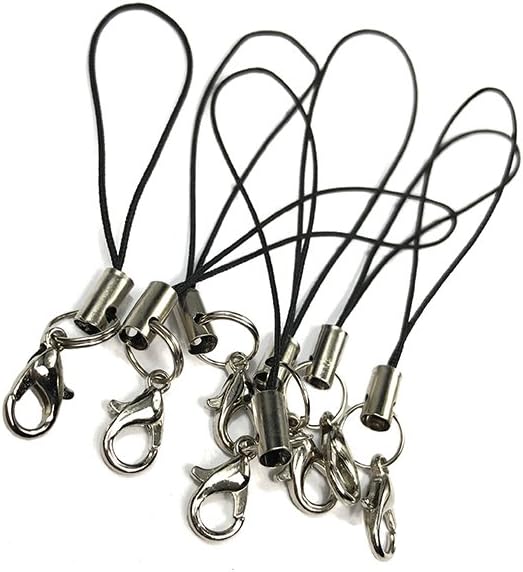 15 Cell Phone Strap Black/Silver Tone Split Ring with Hooks