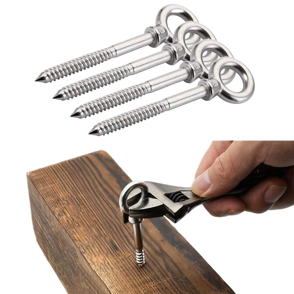 Tornillo Con Argolla 6 tornillos con forma de ojo M6/M8, ganchos de metal, anillo de terminal de madera de acero inoxidable 316, ganchos de ojal, accesorios de cable de alambre autorroscantes Tornillo