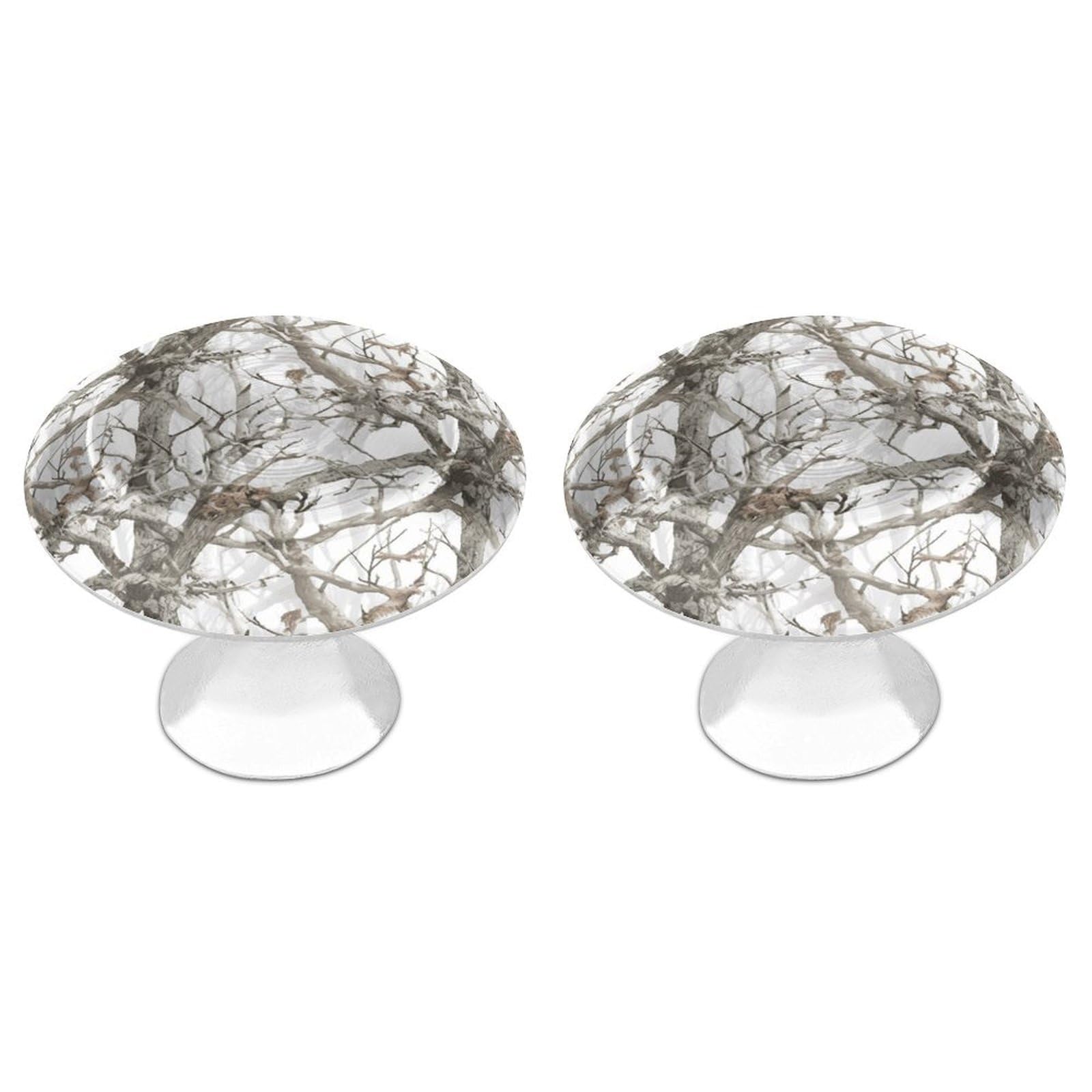 FekiLoot White Tree Camo Cabinet Knobs Personality Stainless Steel Round Drawer Handles Circle Modern Cabinet Handles Drawer Knobs for Kitchen Dresser Bathroom Cupboard Furniture