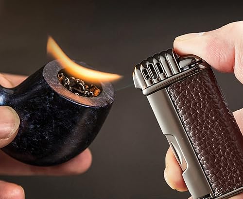 Miniatura 6 de Urgrette Encendedor de tubería 3 en 1 con ángulo de butano, llama suave, recargable con 3 herramientas limpiadoras de tuberías, encendedor de gas