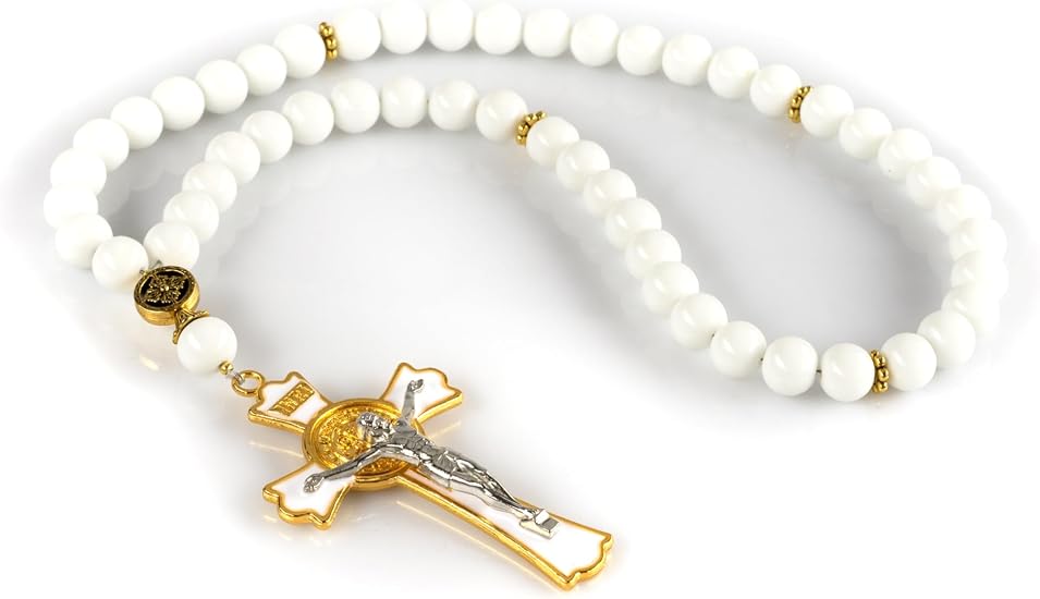 2-Pack Car Rosary For Rearview Mirror - Personalized Religious Cross Pendant & Beads Hanging Ornament