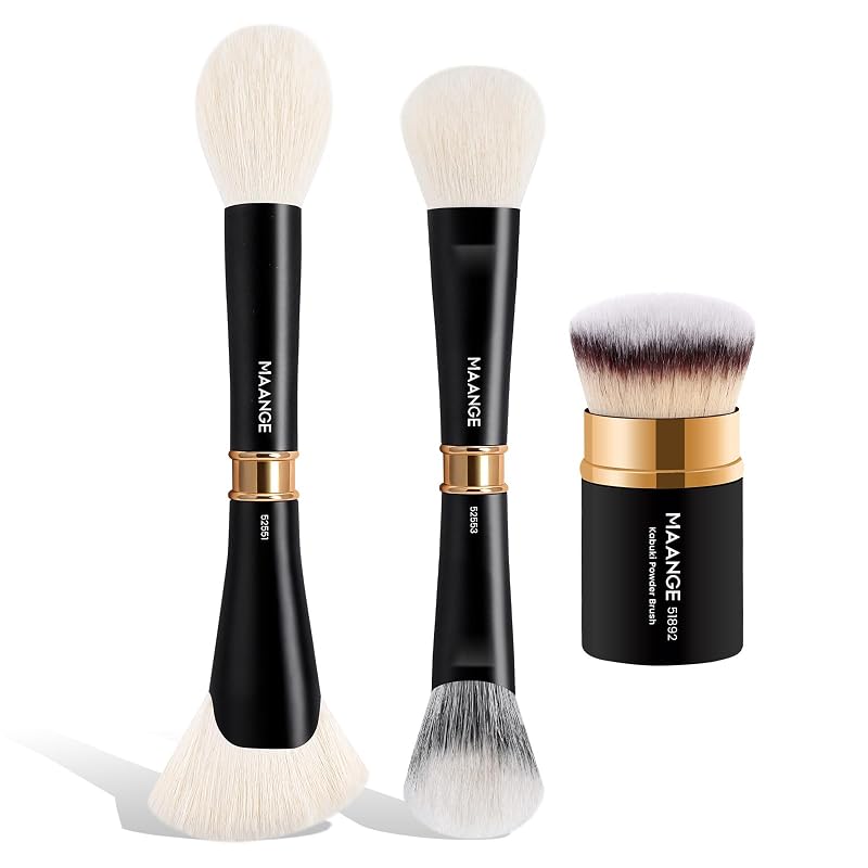 MAANGE Conjunto com 3 Pincéis de Maquiagem Dupla Face Black 02
