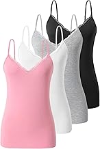 vislivin Plain Vest for Women Lace Tank Tops V-Neck Adjustable Cami Sexy Vests Pack of 4