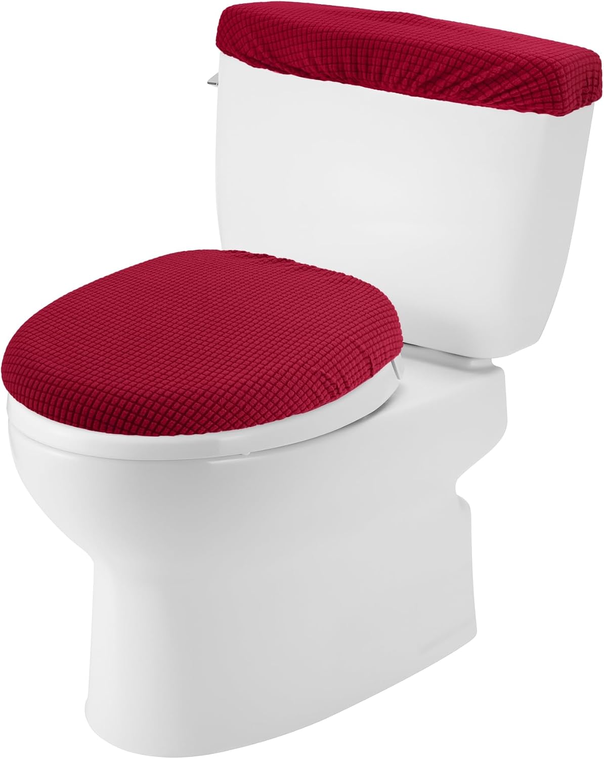 Framendino, Burgundy Toilet Lid Cover and Tank Cover Stretch Toilet Covers Set With Elastic Bottom for Bathroom Decor