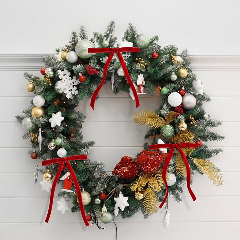 SIMISI RIBBON 24Pcs Red Christmas Velvet Ribbon Bows Decorations Xmas Ornaments Vintage Decor for Tree, Wreath, Garland (3/8'' Width, 5 * 7 inch) - Image 5