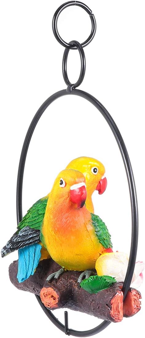 Hemoton Parrot Hanging Parrot Statue Bird Ring Perch Sculpture for Patio Garden Lawn Home Decor Christmas Decoration
