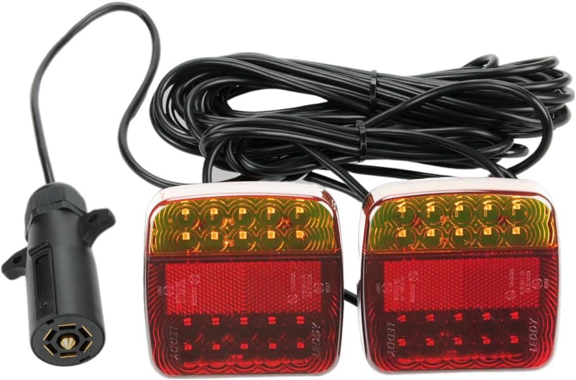 Magnetic Trailer Lights, IP65 Waterproof, 24FT Cable with Tail/Turn/Brake Lights, 7-Pin Plug for Towing Trucks, Trailers, RVs, Boats Portable Trailer Light Kit