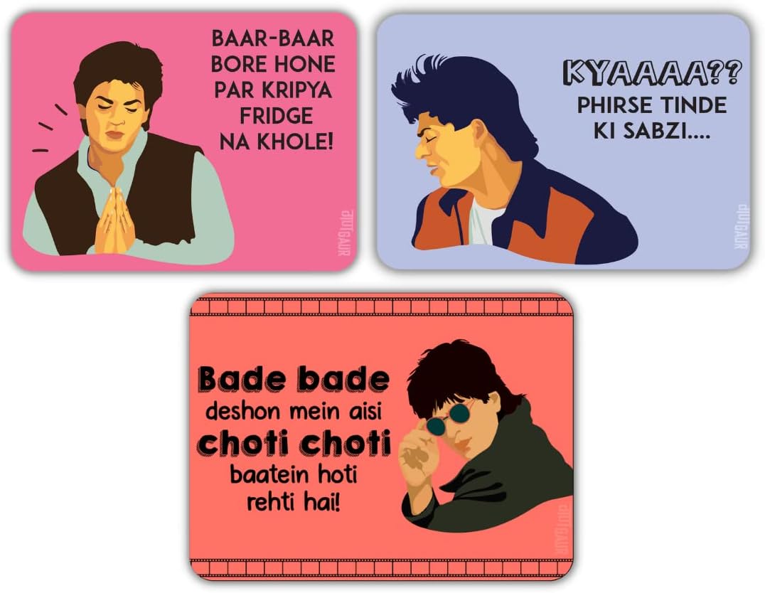 Funny Quirky Quoted SRK Fridge Magnet- Pack of 3 Bollywood Theme Fridge Magnets