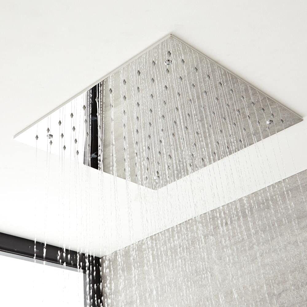 Mice - Conjunto ducha empotrada techo TERMOSTATICO - Rociador extraplano es de techo, cuadrado de 40 cm x 40 cm de lado incluye el premarco - Griferia de baño efecto lluvia color cromo