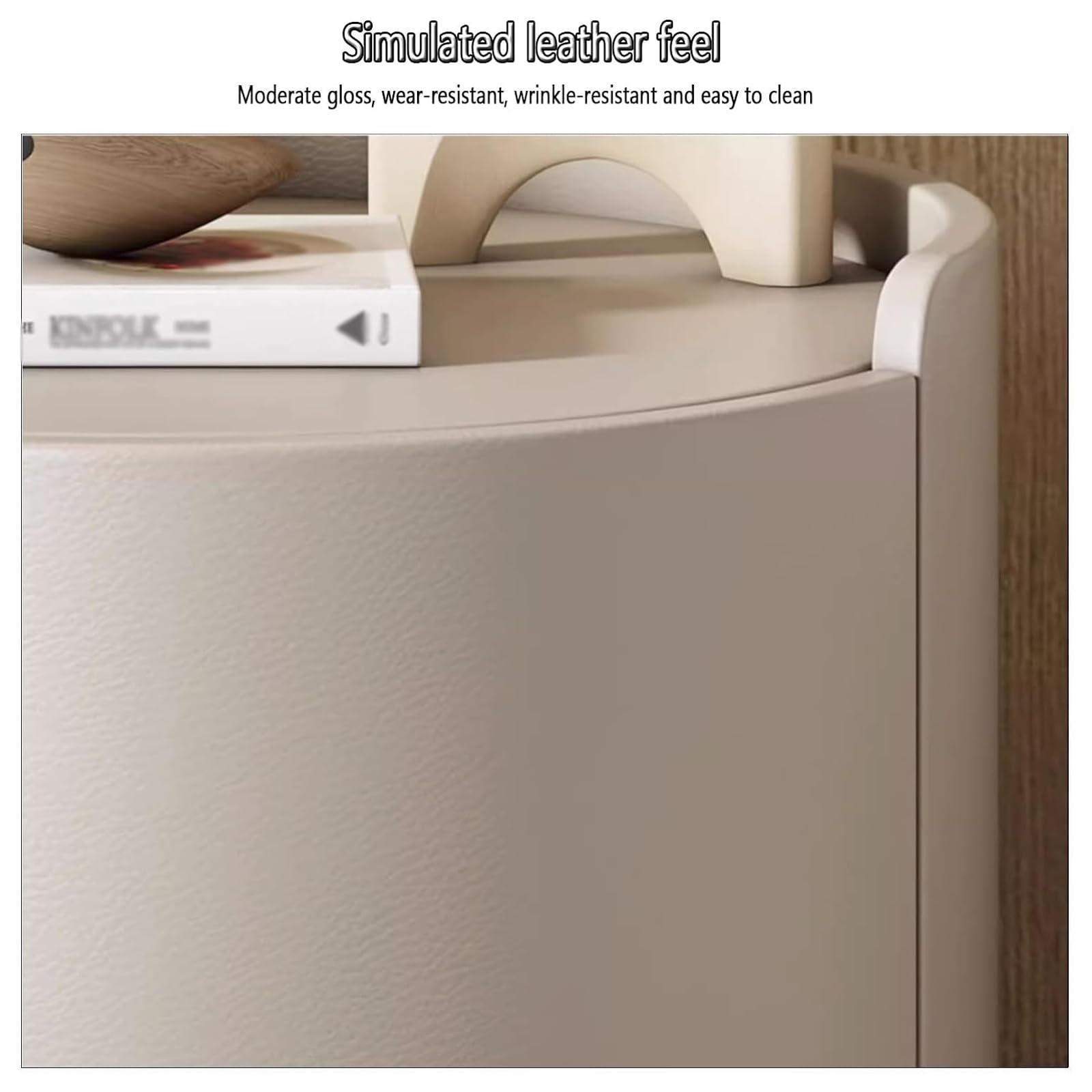 Table de chevet ronde en cuir microfibre avec 2 tiroirs en bois, table d'appoint moderne, meuble de rangement en bois massif pour chambre à coucher, salon