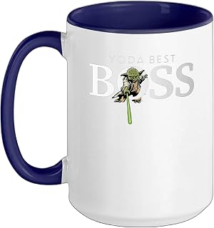 Star Wars Yoda Best Boss Lightsaber Birthday Employer Gift Ceramic Mug, Dark Blue/White, 15oz
