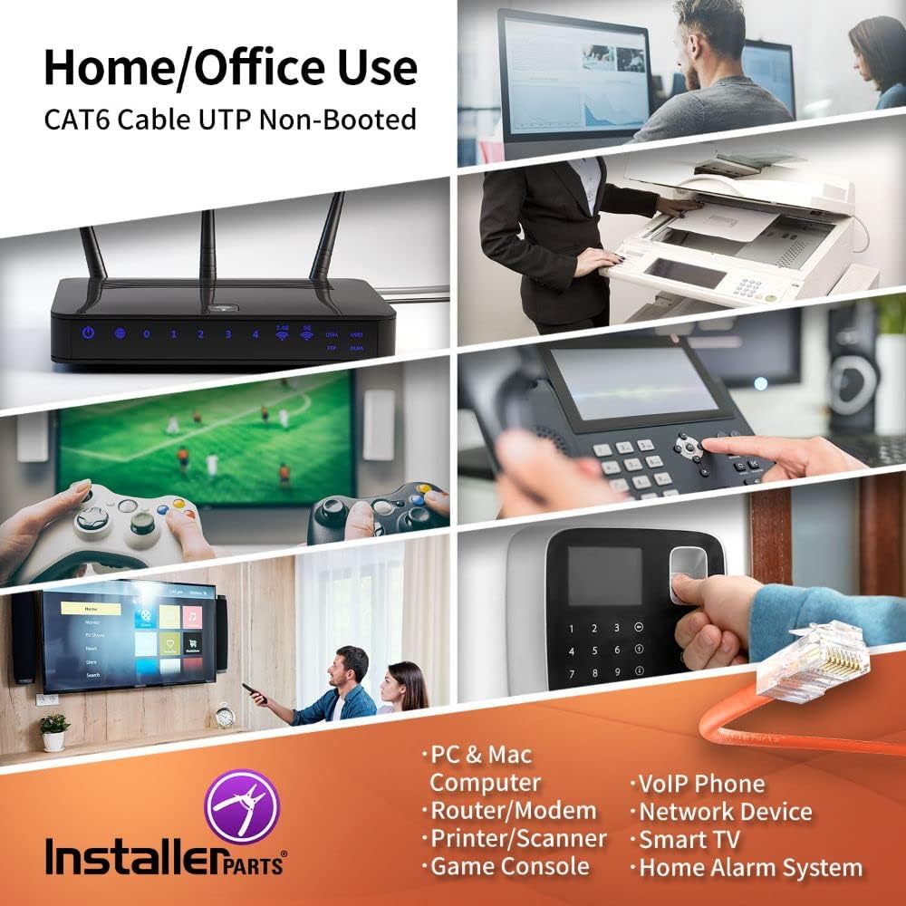 InstallerParts (10 Pack Ethernet Cable CAT6 Cable UTP Non-Booted 7 FT - Orange - Professional Series - 10Gigabit/Sec Network/High Speed Internet Cable, 550MHZ