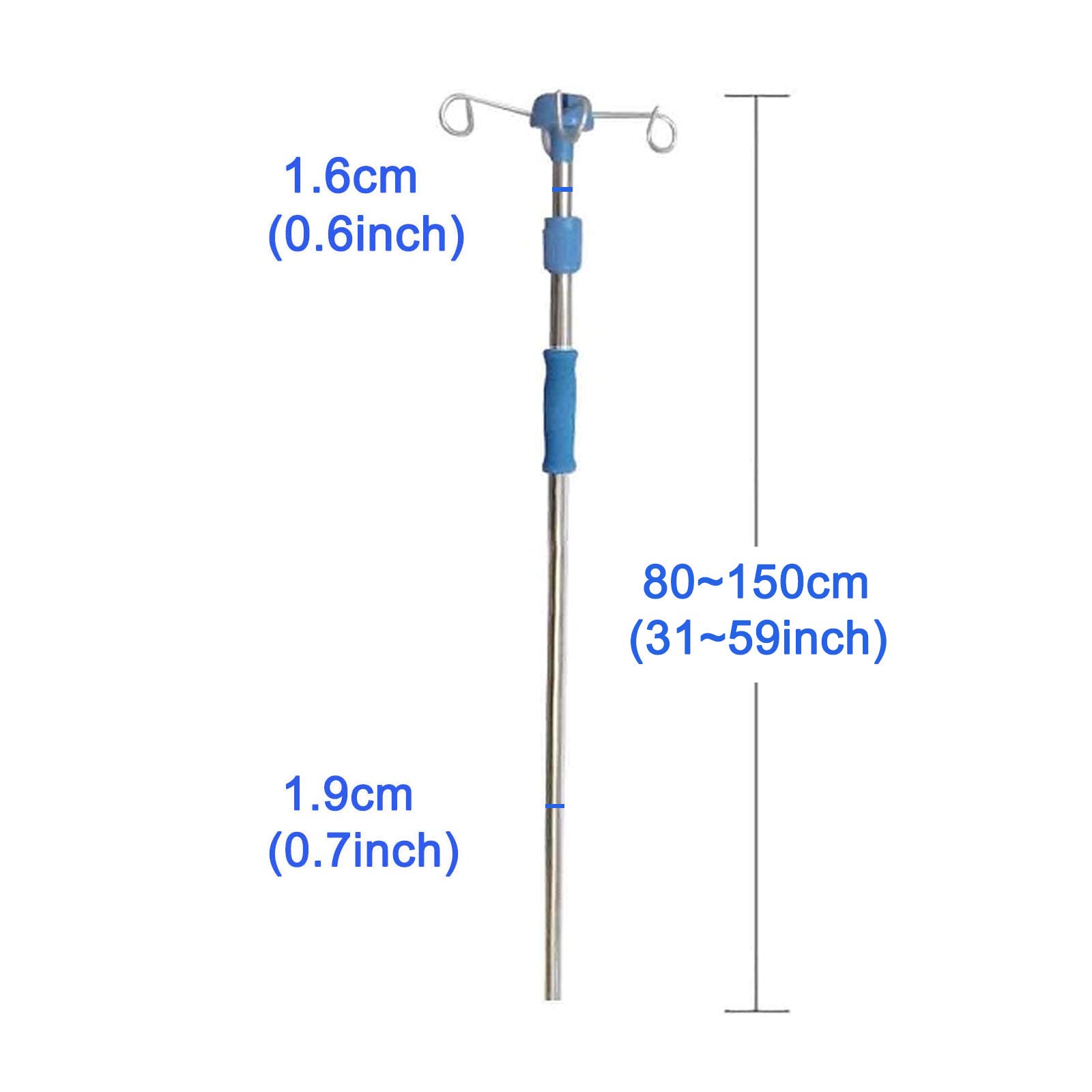 Soporte para suero intravenoso portátil de Acero Inoxidable, 3 Ganchos, Altura Ajustable de 80 a 150 cm.