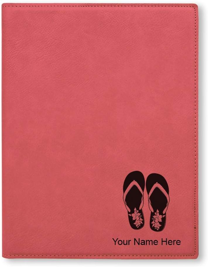 Small 7" X 9" Portfolio Notepad, Hawaiian Beach Sandals, Personalized Engraving Included (Light Brown)