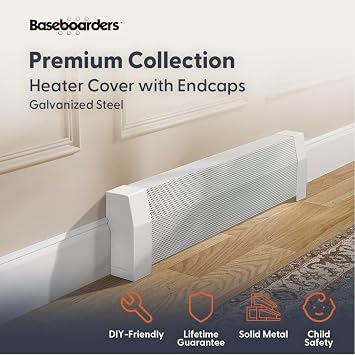 Baseboarders Premium Series 2 ft (24 in) Galvanized Steel Slip-On Baseboard Heater Cover + Left & Right Endcaps, Rust Resistant, White, for Hydronic Hot-Water Systems