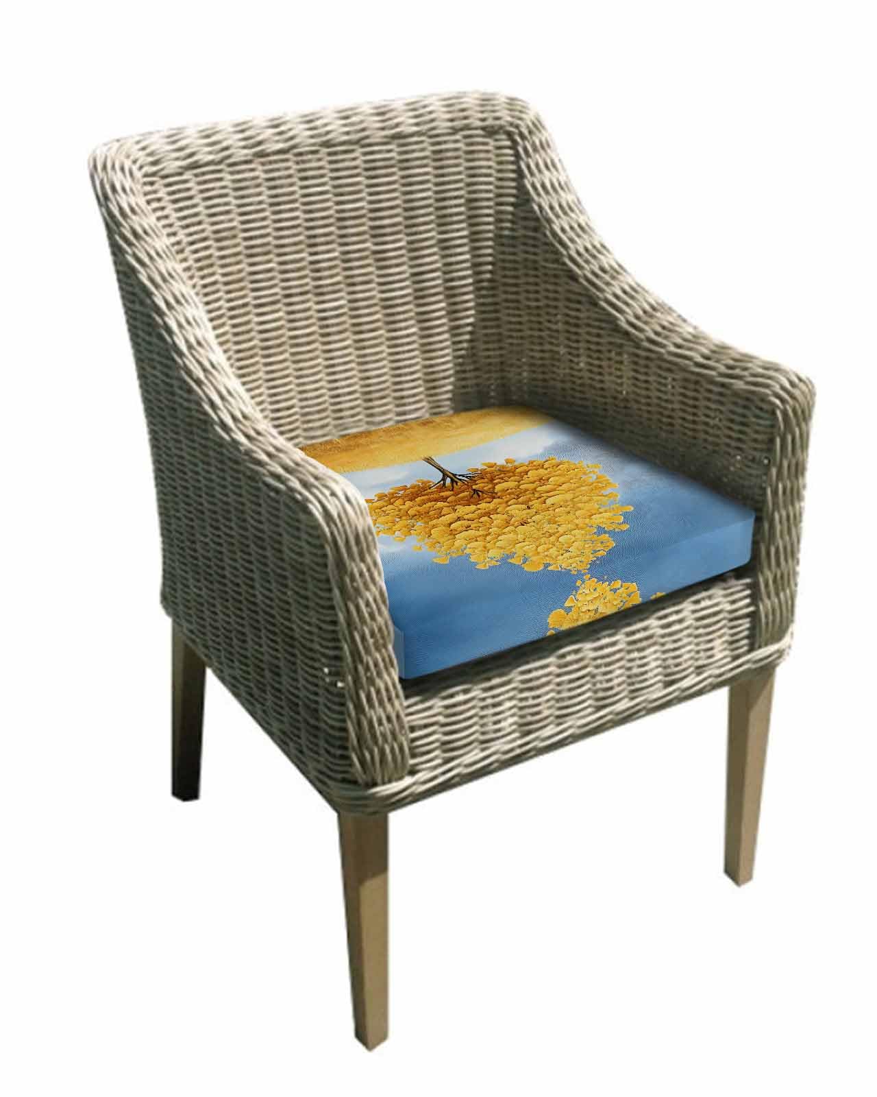 2 Pack Yellow Tree Waterproof Cushion Covers with Ties, Outdoor Patio Chaise Lounge Chair Seat Cushion Slip Covers Replacement(Only Cover) Autumn Leaves Blue Sky Watercolor 22