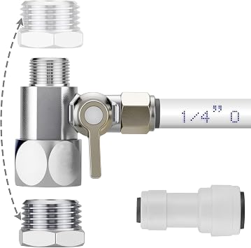 Universal Feed Water Adapter Kit, G1/2 Female 3/8 Compression Male 1/4 Push-in Quick Connect, with 3/8 F G1/2 M & 1/43/8 Adapter, for RO System, Refrigerator, Ice Maker 1