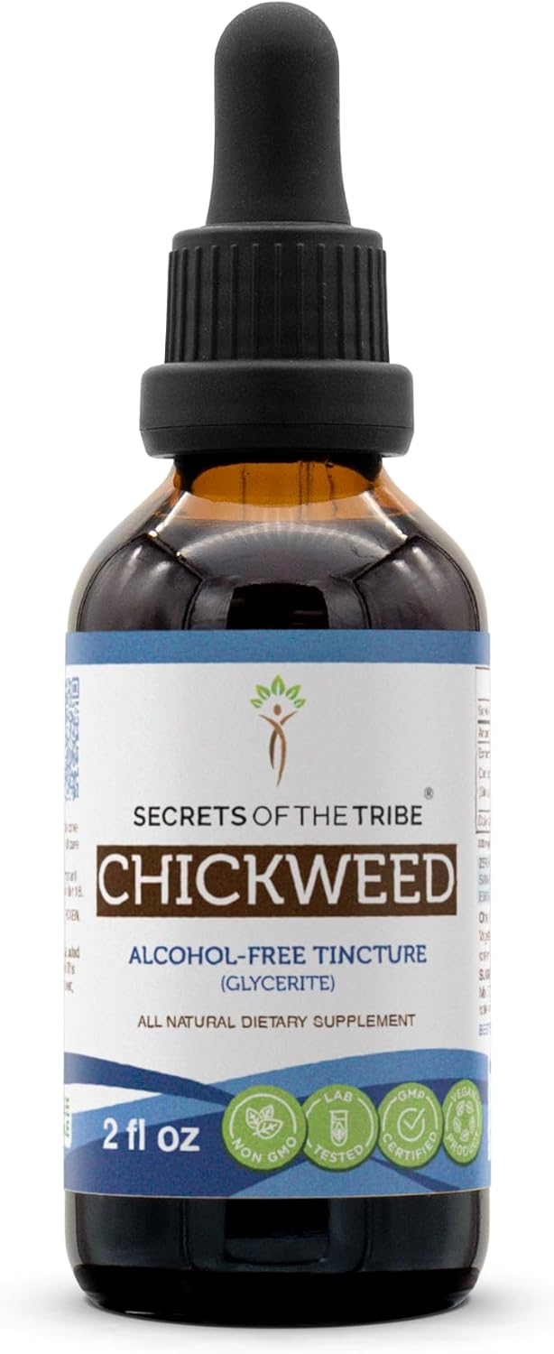 Secrets of the Tribe Chickweed Tincture Alcohol-Free Liquid Extract, Chickweed (Stellaria Media) Dried Above-Ground Parts (2 FL OZ)