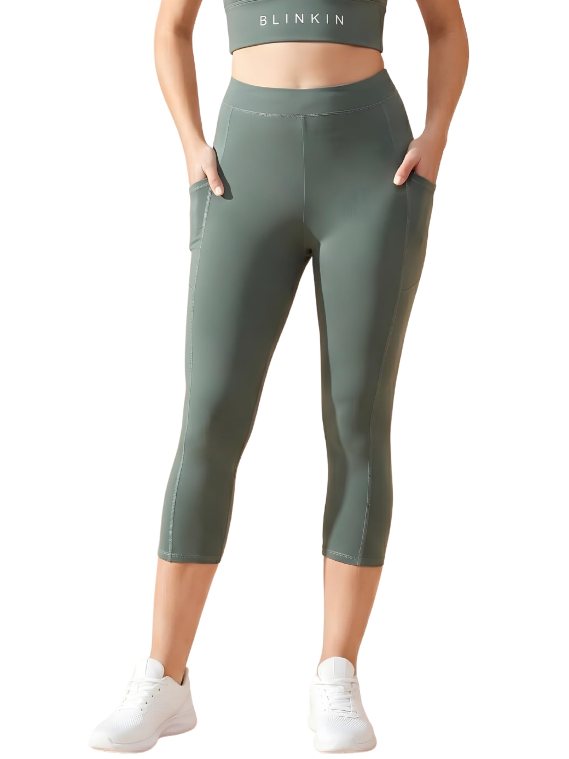 BLINKIN Pantalones de gimnasio 3/4 para mujer, entrenamiento, capri para mujer con bolsillos laterales, mallas capri para mujer, pantalones de yoga para mujer (015)