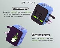 Vista 3 de Adaptador de enchufe de viaje universal internacional, adaptador de enchufe de viaje europeo 5 en 1 con 2.4A 3xUSB-A 3.0A 1xUSB C cargador de pared