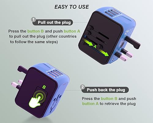 Miniatura 3 de Adaptador de enchufe de viaje universal internacional, adaptador de enchufe de viaje europeo 5 en 1 con 2.4A 3xUSB-A 3.0A 1xUSB C cargador de pared