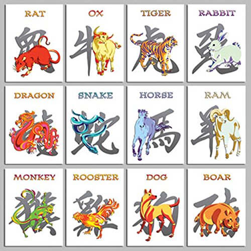 Goldenwave Creations Asian Oriental Chinese Zodiac Assorted Greeting Cards Pack of 12 Different Animals