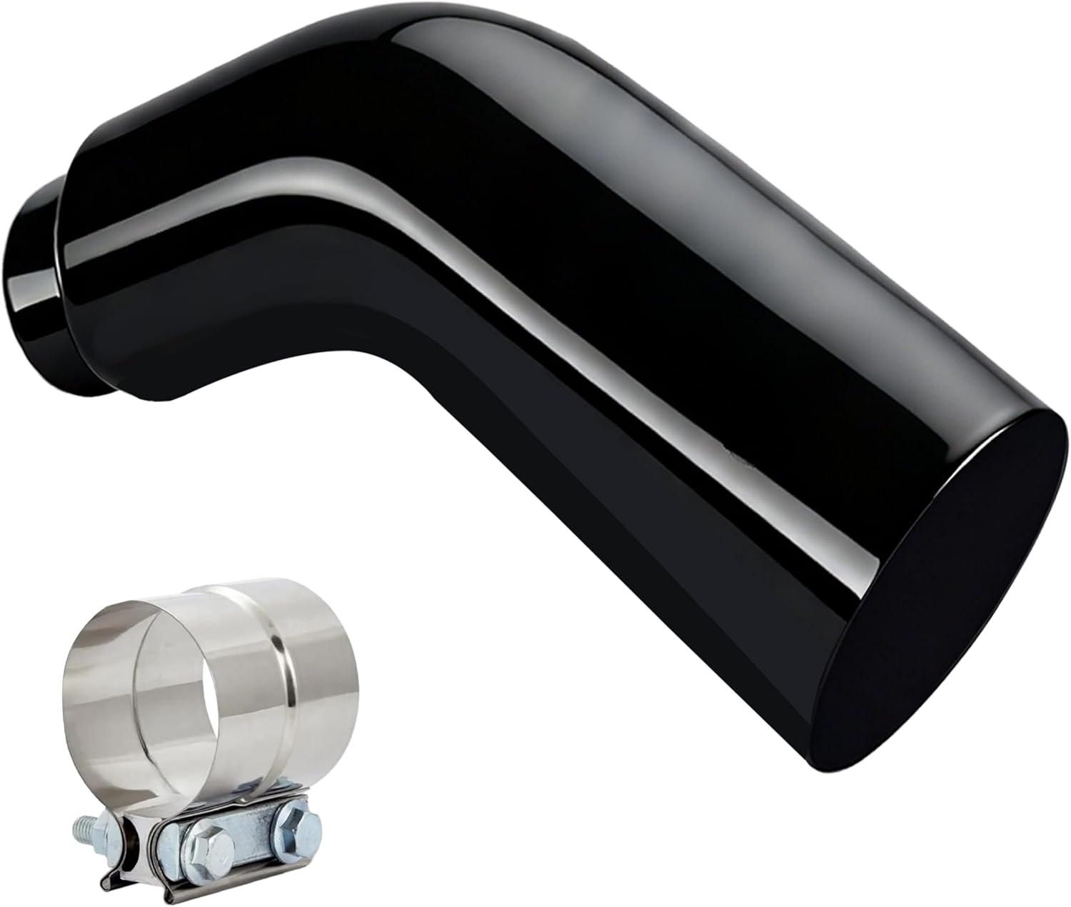 Universal 5" to 8" Exhaust Elbow Pipe with Steel Clamp - Silver Chrome or Black Painted for Car, Truck & Diesel