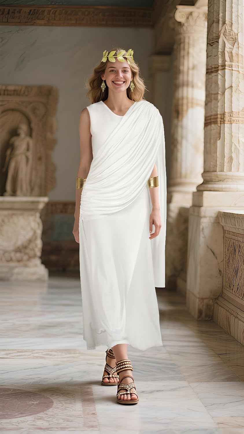 HOMELEX Womens Greek Toga Goddness White Costume Ancient Roman Cosplay Dress Robe