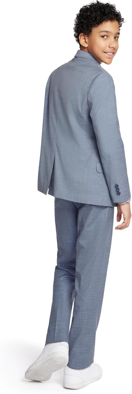 Tommy Hilfiger Boys' Flat-Front Dress Pant, Straight Leg Fit, Zip Fly & Belt Loops, Side & Back Pockets, Blue Sharkskin, 16