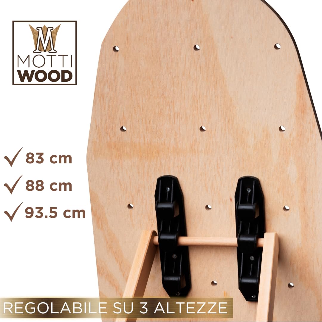Asse da Stiro Premium, 100% Legno Massiccio di Faggio, Tavola da Stiro con Fori Traspiranti, Pieghevole, 3 Posizioni, 143x37,5x93,5, Made in Italy