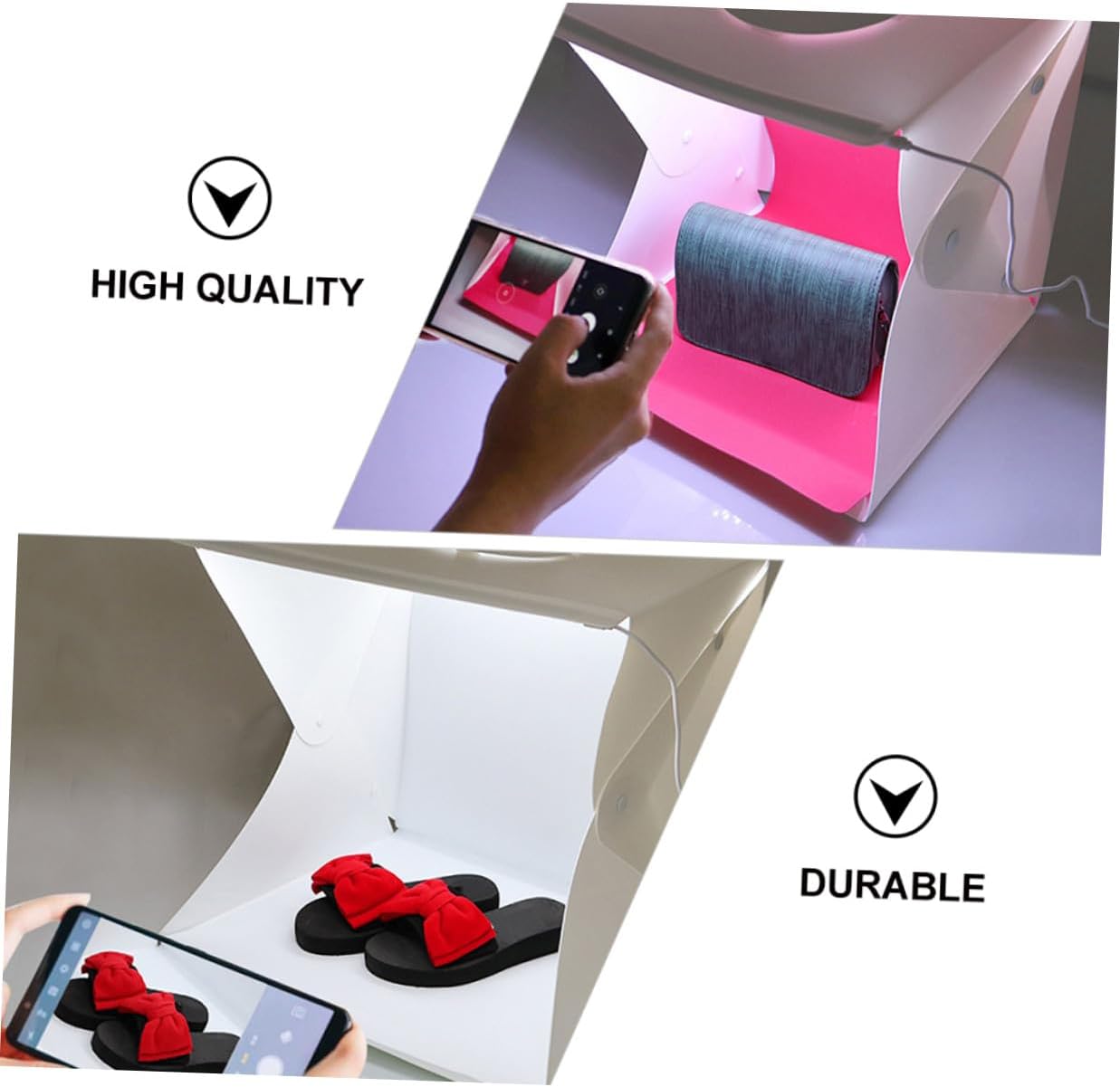 Portable Folding Light Box 40cm with Dual LED Strips and Two Color Backdrops, Small Photo Studio Tent for Professional Product Photography and Jewelry Shooting