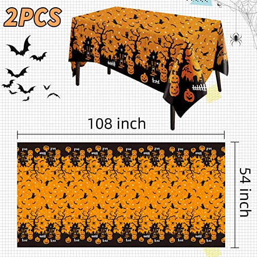 Rtudopuyt 2Pc Halloween Tablecloth, Pumpkin Castle Bat Witch Halloween Table Cloth, 54’’ X 108’’ Halloween Table Decorations For Picnic Party Outdoor Dinner Dining Room #TOP2