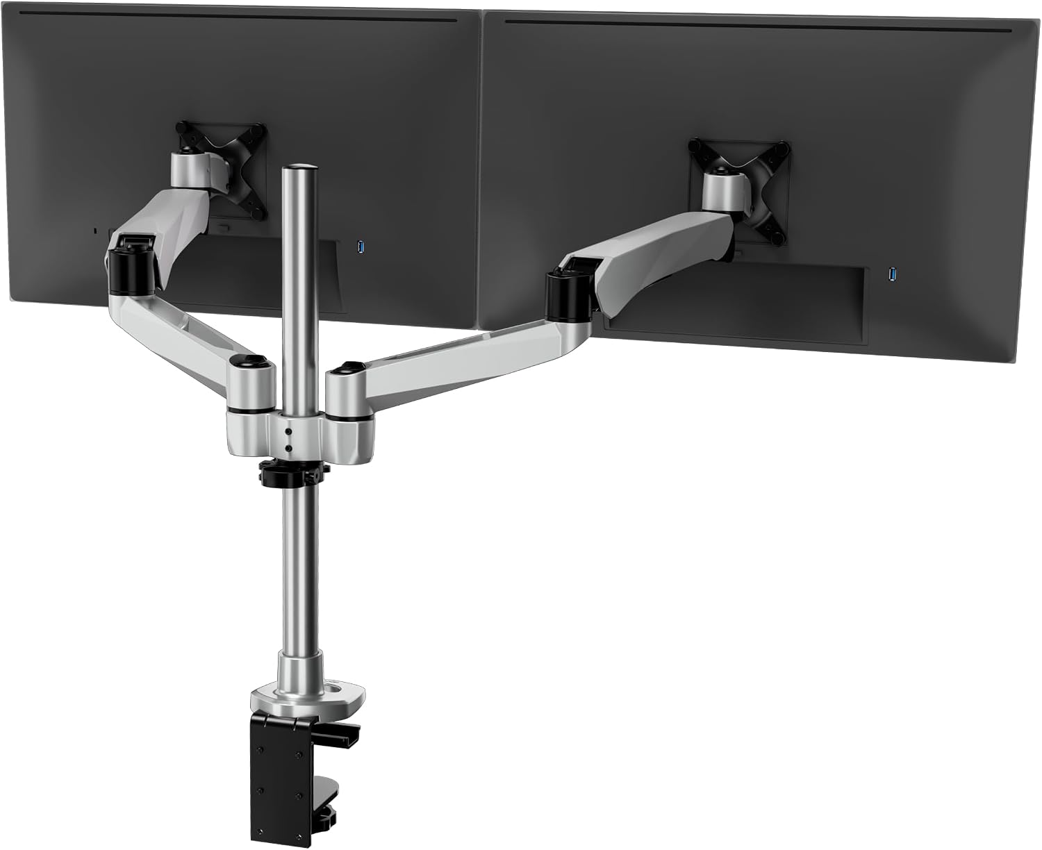 Mount-It! CLiX Dual Monitor Desk Mount Gas Spring Arms, TAA-Compliant, Monitor Mounts for 2 Monitors 13-32" up to 19.8 lbs Each, VESA 75 100, Effortless Height Adjustable, Premium Aluminum Arm, Silver