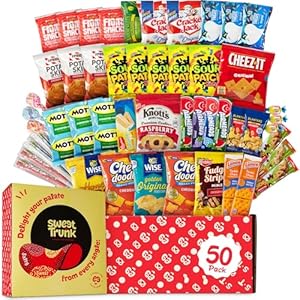 Snack Box Care Package -50 Piece Food Snack Variety Pack for, College Kids, Adults, Military, Boyfriend, Girlfriend, Office ,Birthdays,– Snack Packs Includes Chips, Cookies, Nuts, Granola Bars,Candys, & More