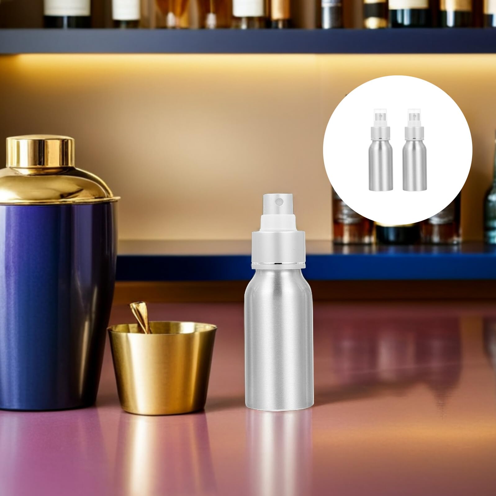 2 Stück Cocktailzerstäuber 50 Ml aus Aluminium und Pp Wiederbefüllbare Sprühflaschen für Wein und Sherries Tragbar für Home Riegel und Küche