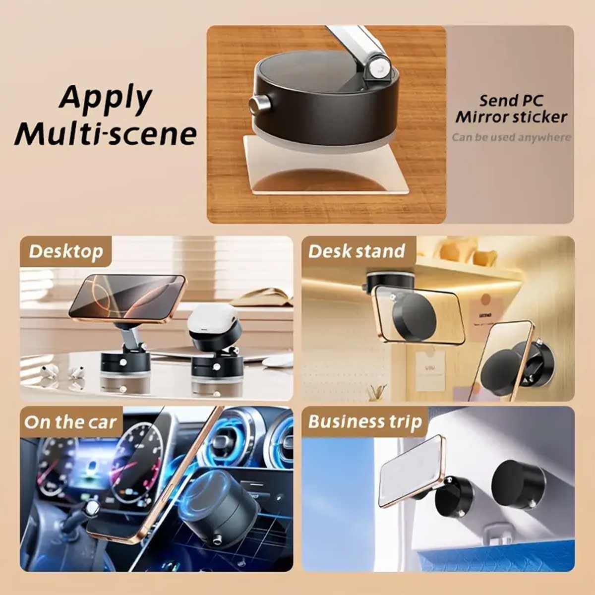 Oudvaker Soporte magnético plegable para teléfono al vacío, soporte de succión eléctrica de 360°, soporte giratorio de doble cara para coche, espejo, gimnasio, cocina, soporte portátil manos libres
