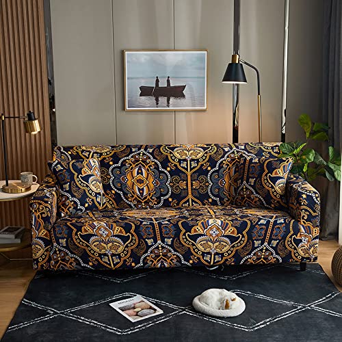 Housse de canapé d'angle extensible mandala bleu or couvre canapé universel