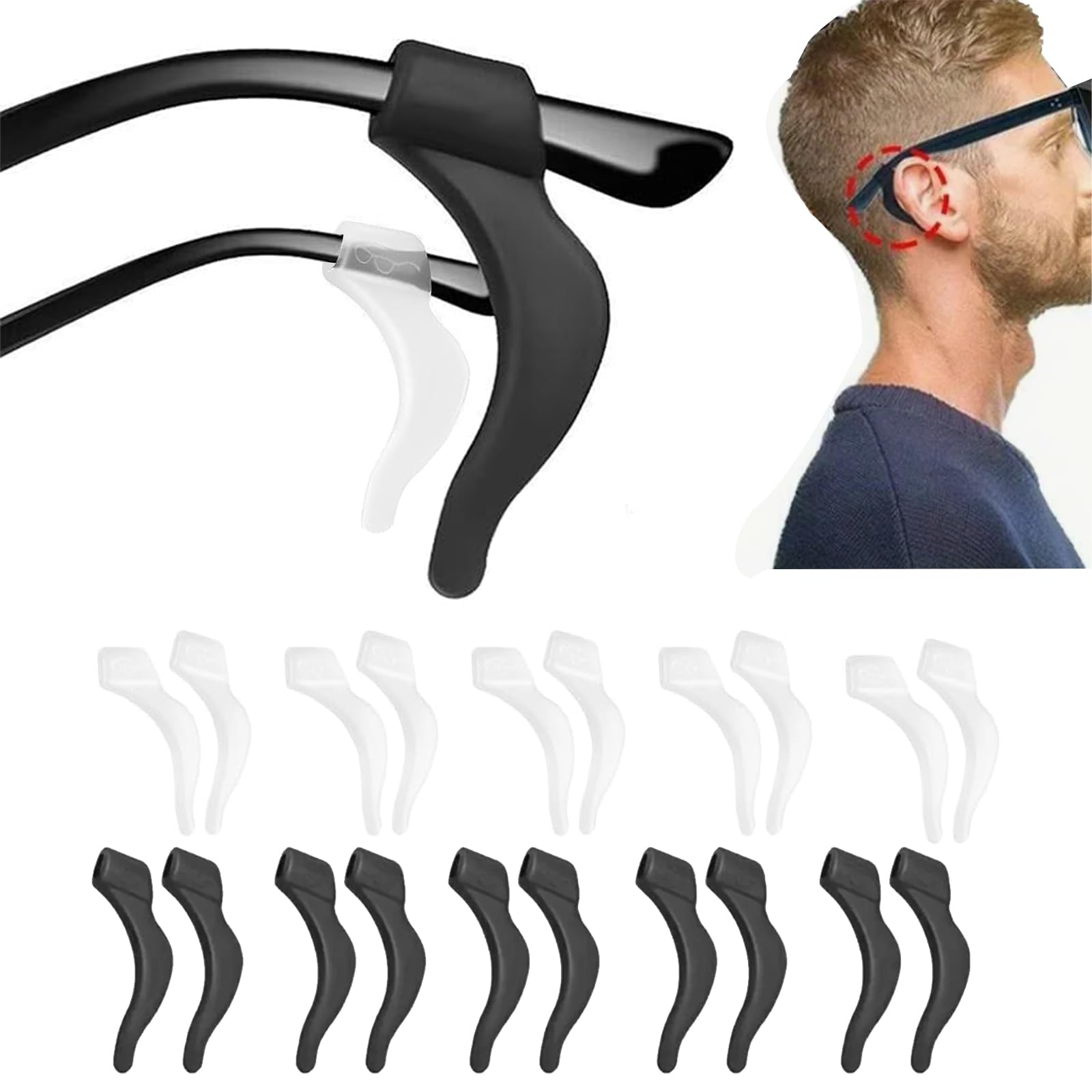 glass Silicone Ear Hooks & Cushions, Anti-Slip Eyewear Grips for Glasses, Sunglasses