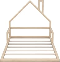 Vista 5 de Harper & Bright Designs Cama de plataforma de tamaño matrimonial con valla corta, marco de cama con conexión a tierra para espacios pequeños