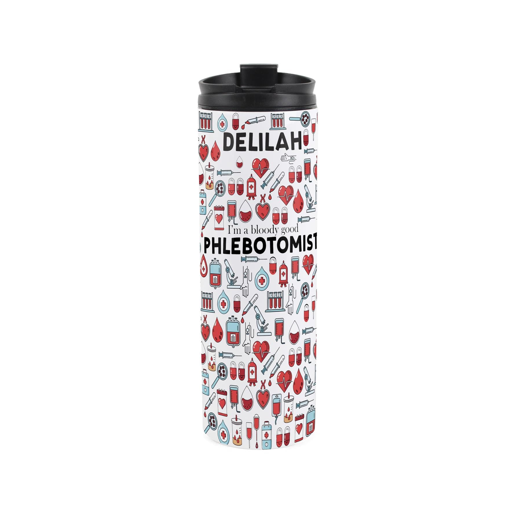 Custom Phlebotomist Travel Mug - Personalised Medical Doctor Gift - Reusable Stainless Steel Vacuum-Sealed Double-Walled Travel Flask 500ml (16 fl oz)