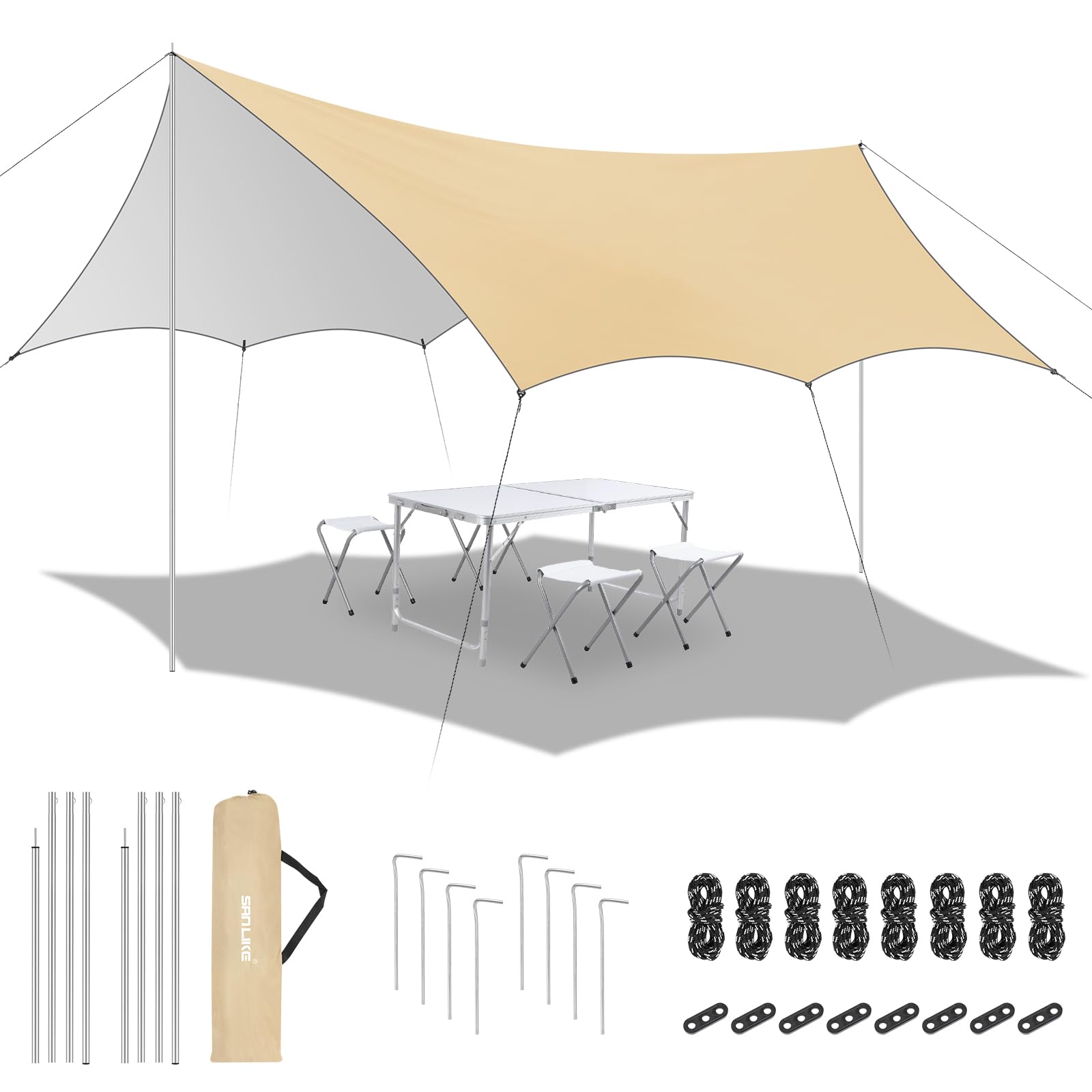 SANLIKE Telone ottagonale 3 per 4,5 m impermeabile ultraleggero esterni | Realizzato con rivestimento impermeabile PU 3000 mm, protegge da sole e pioggia, facile da trasportare per il campeggio.