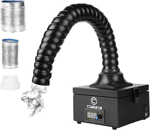 Comgrow Amortiguador de humo de manguera 2 en 1, fuerte succión de 3 etapas para soldadura, grabador láser, extractor de humo con tubo ajustable de