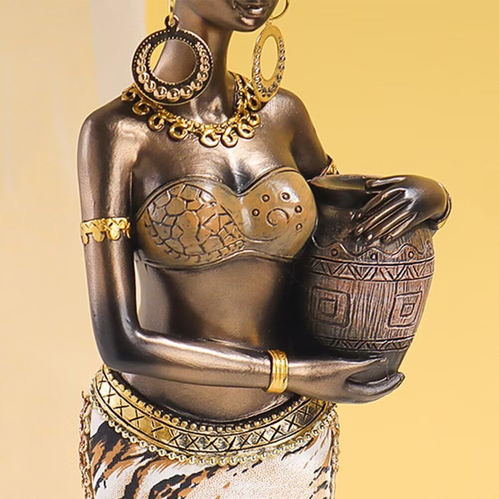African Women Figurines Black Women Statue African American Table Art Tall African Statues and Sculptures African Decor for Home Office (Gold) - Image 5