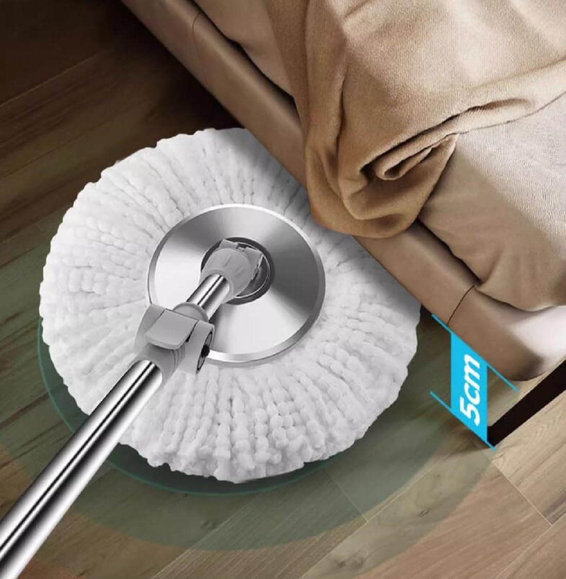 Juego De Cubo De Fregona para Suelos Giratoria, con Pedal Mango Telescópico 100-130 Cm, con 3 Cabezales De Microfibra Súper Absorbentes Fregona Giratoria 360º para Limpieza del Hogar,Blanca