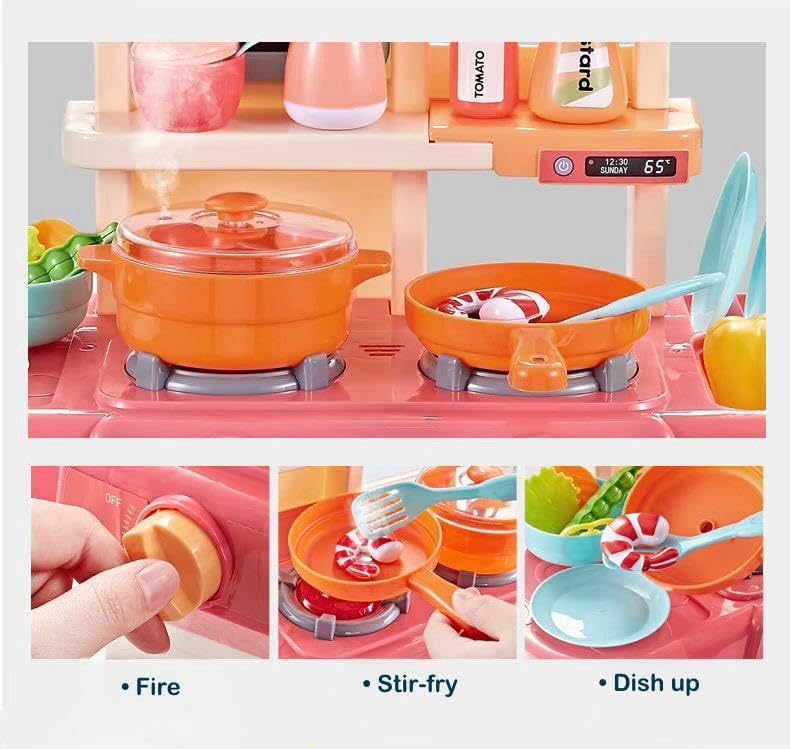 Image of MiniExplorer Kitchen Set for Kids Girls Big Cooking Set with Light and Sound Pretend Play Toy Battery Operated with Accessories