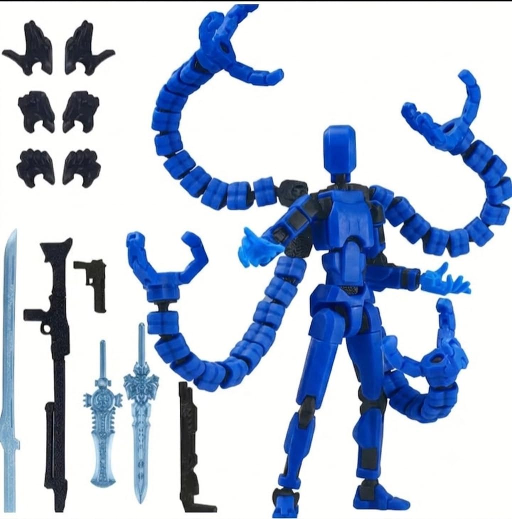 DOOZLE Dummy 13 Octopus Robot Action Figure with Weapons, Titan 13 Articulated Mecha Toy, 3D Printed Multi-Joint Poseable Collectible Figure for Desk Decor & Display (Blue)-image-24